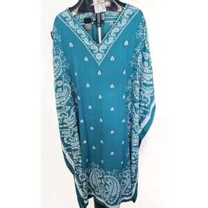 Gypsie Teal Kaftan Swim Cover Up Womens One Size Multicolor pasleyTop NWT